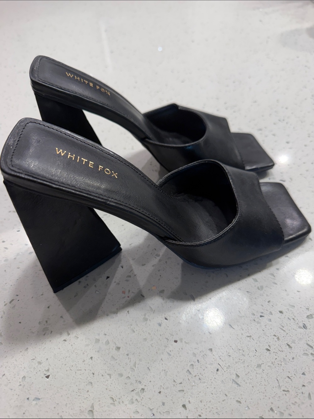 Black High Block Heel Slide Sandals